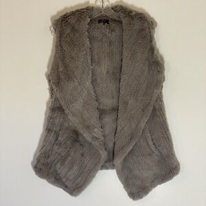 June Vest Womens Large Tan Rabbit Fur Shaggy Snaps Pockets Elegant Classy Y2K L